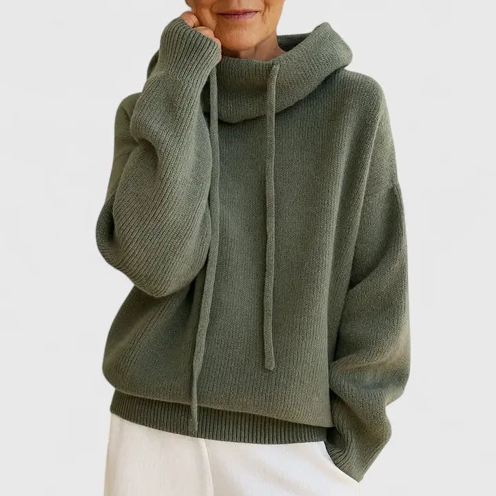 Women's Loose-Fit Rib-Knit Hoodie – Green