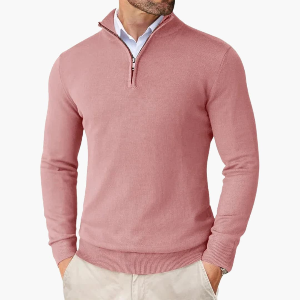 Men's Smooth Knit Quarter-Zip Pullover Top for Layering – Pink