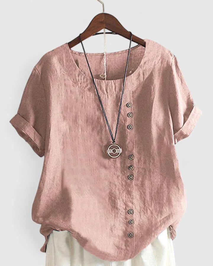 Women's Comfortable Short-Sleeve Blouse for Weekends – Pink