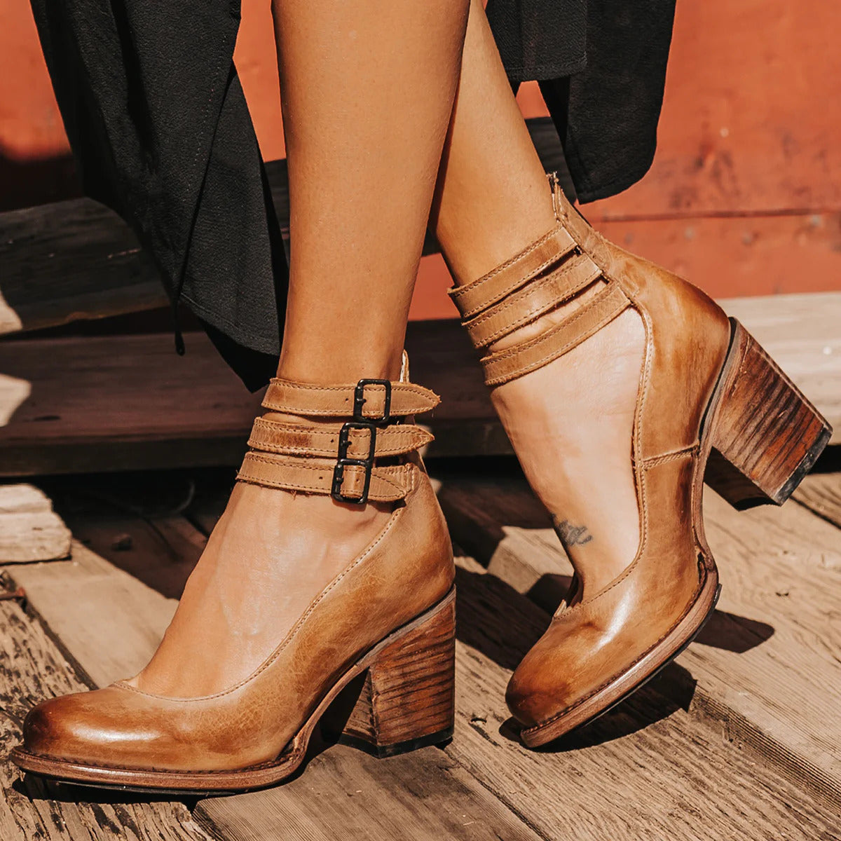 Women's Block-Heel Ankle Strap Boots for Weekends – Light Brown