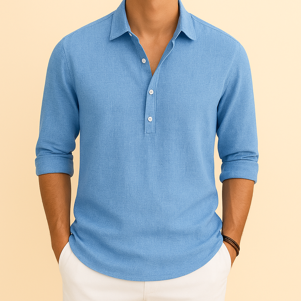 Men's Oversized Long Sleeve Polo Shirt – Light Blue