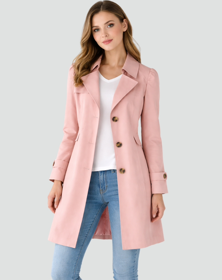Women's Fitted Mid-Length Lapel Trench Coat – Pink