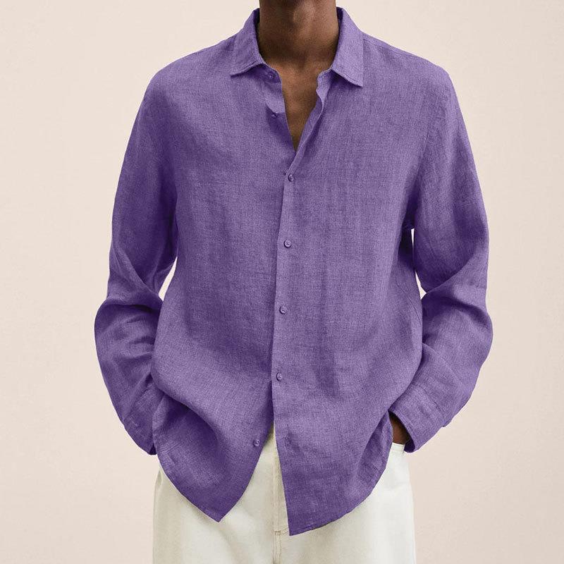 Men's Long Sleeve Button-Up Shirt for Everyday Wear – Purple