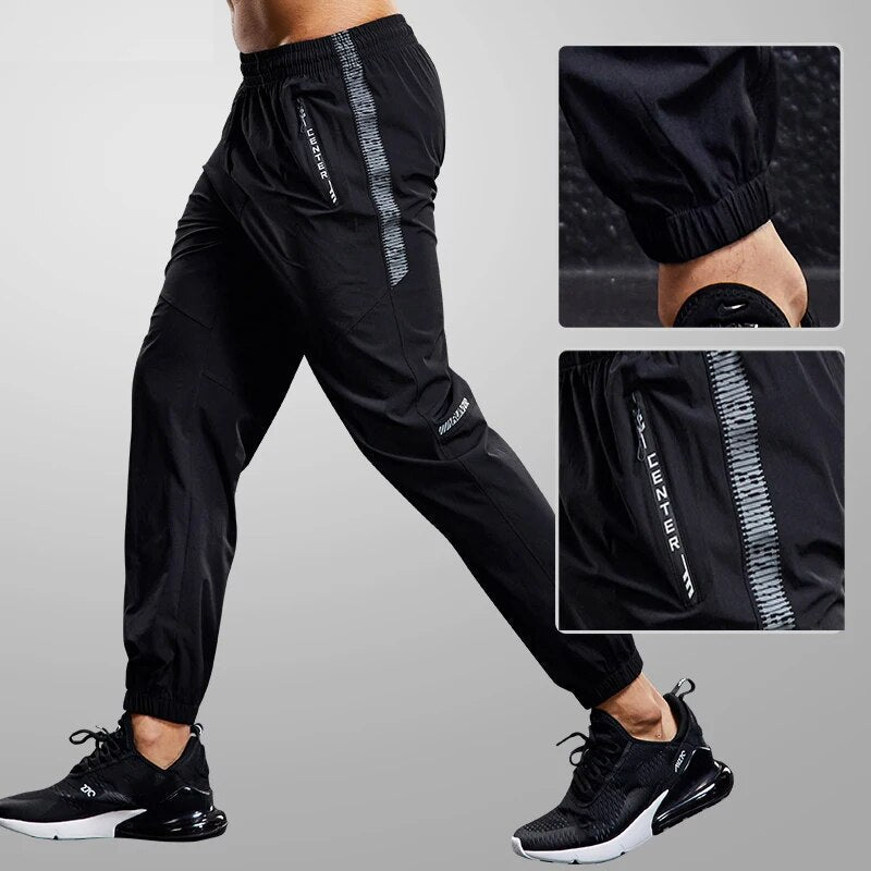 Men's Quick-Dry Slim-Tapered Jogger Pants with Zip Pockets – Black
