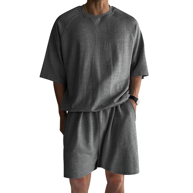 Men's Terry Tie-Waist Shorts and T-Shirt Set – Dark Gray
