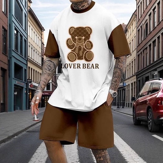 Men's Print-Detail Loose-Fit T-Shirt and Relaxed-Fit Shorts Set – view 4