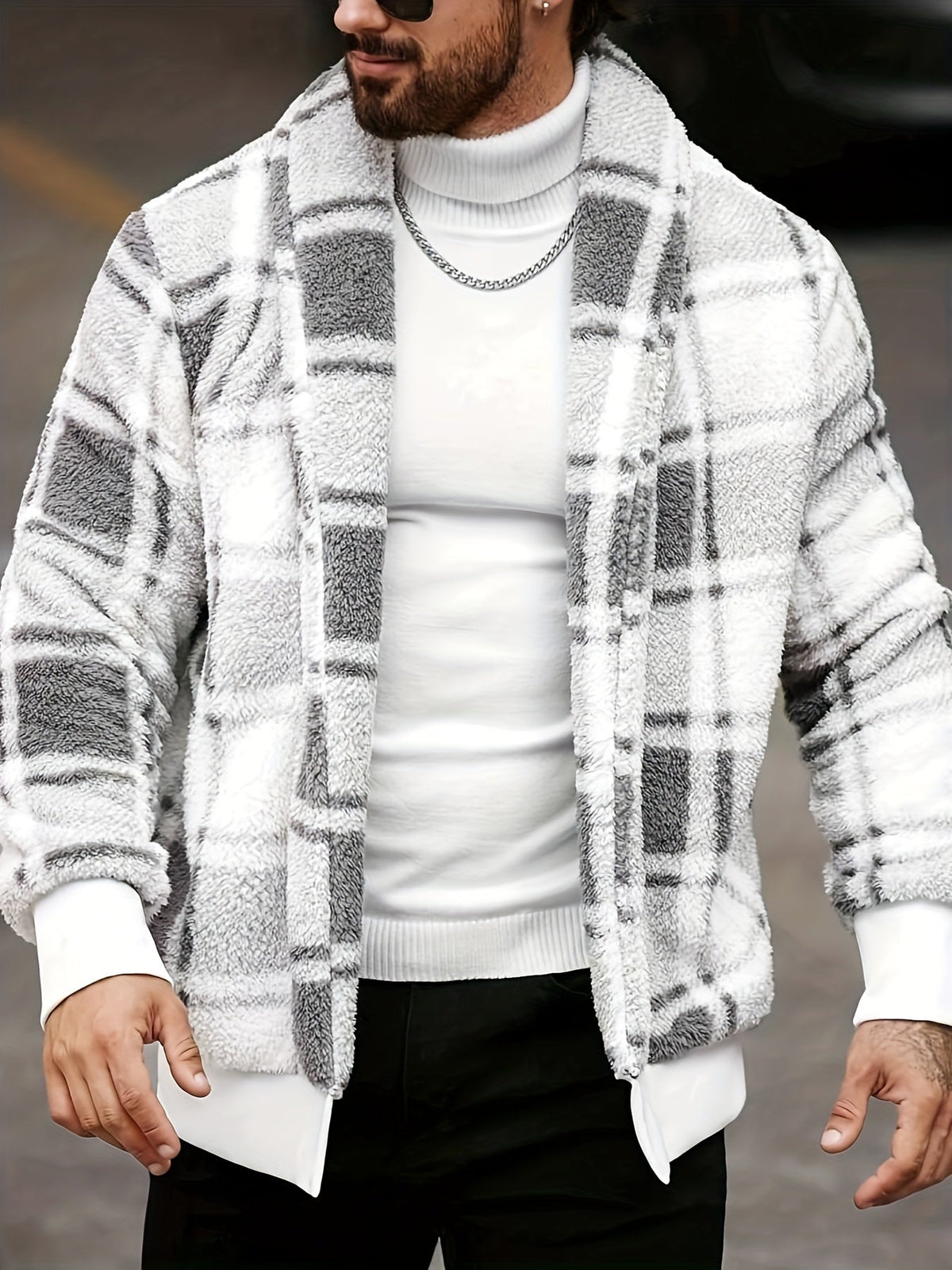 Men's Plush Brushed Check Oversized Jacket – view 5
