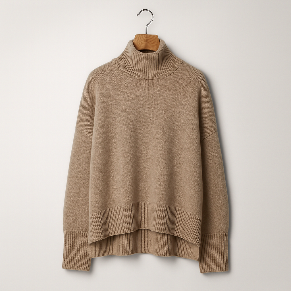 Women's Plush Knit Roll-Neck Pullover – Khaki
