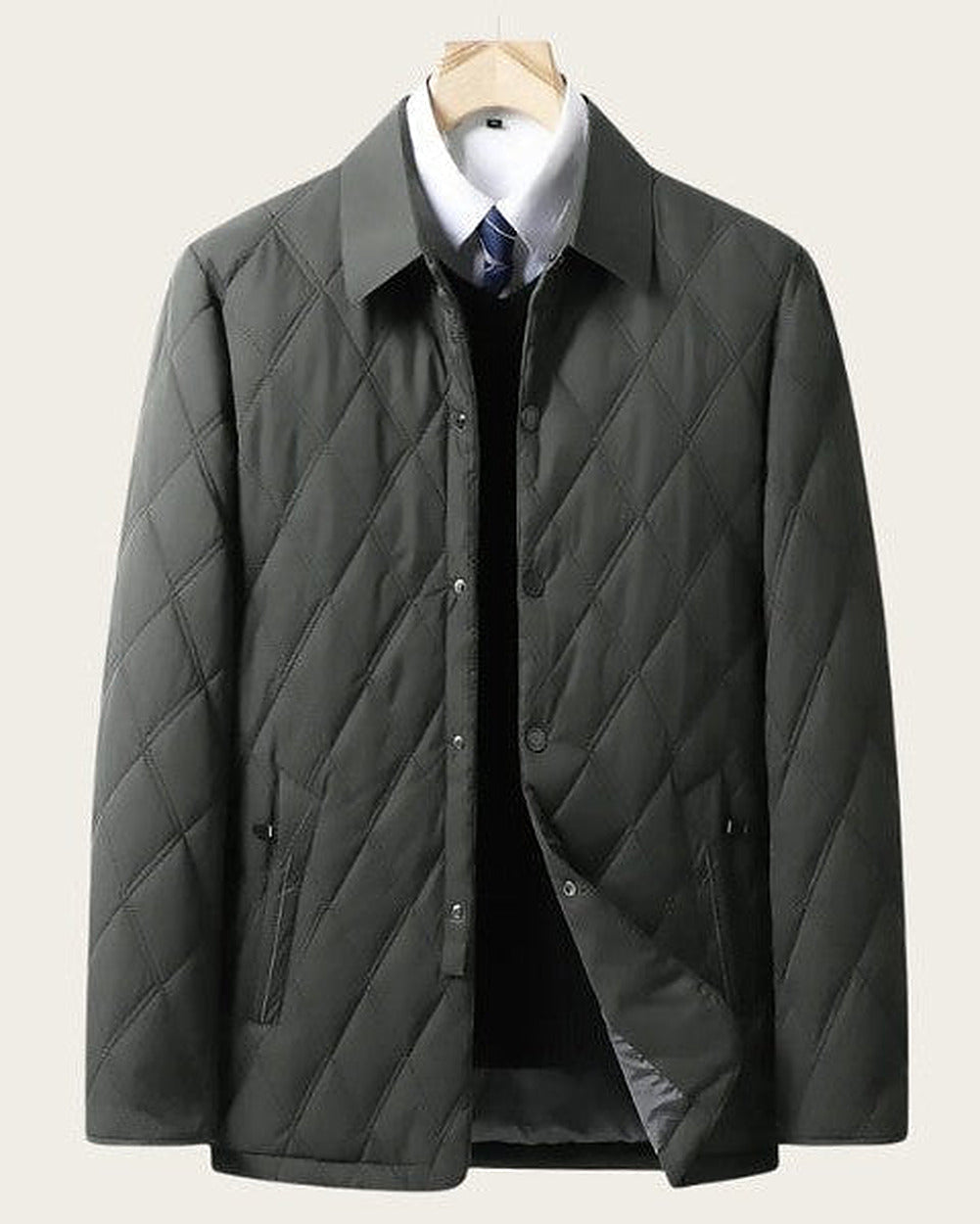 Men's Padded Button-Front Field Jacket – Olive Green