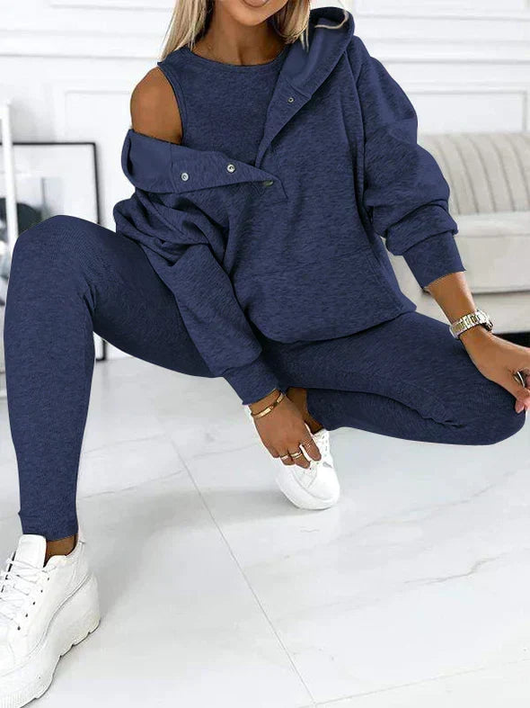 Women's Longline Hood-Detail Sweatshirt and Leggings Set – Dark Blue