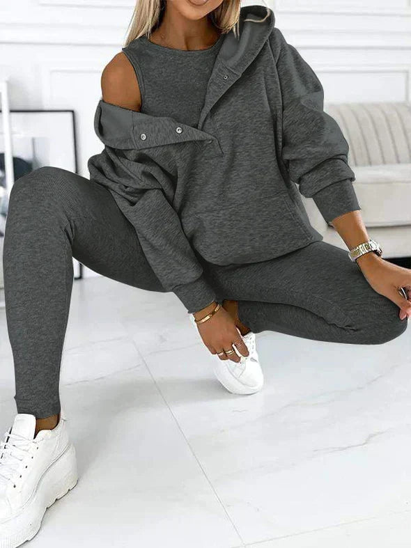 Women's Longline Hood-Detail Sweatshirt and Leggings Set – Dark Gray