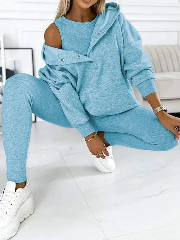Women's Longline Hood-Detail Sweatshirt and Leggings Set – Sky Blue