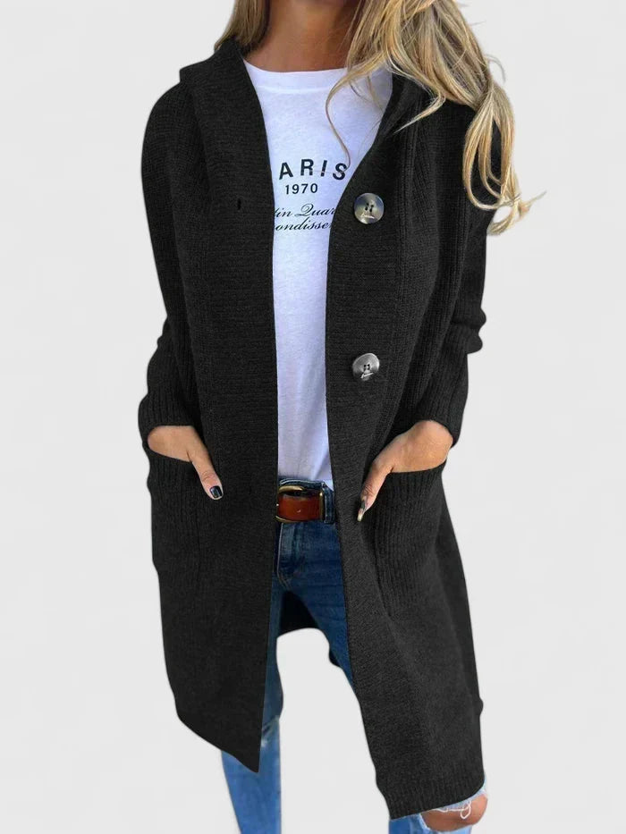 Women's Longline Button-Front Knit Cardigan – Black