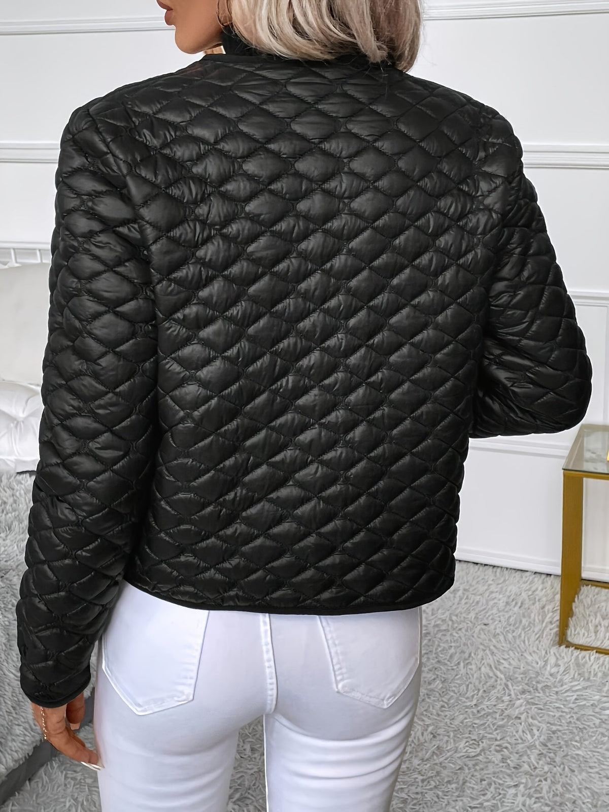 Women's Light-Weight Padded Diamond-Stitch Jacket – Black