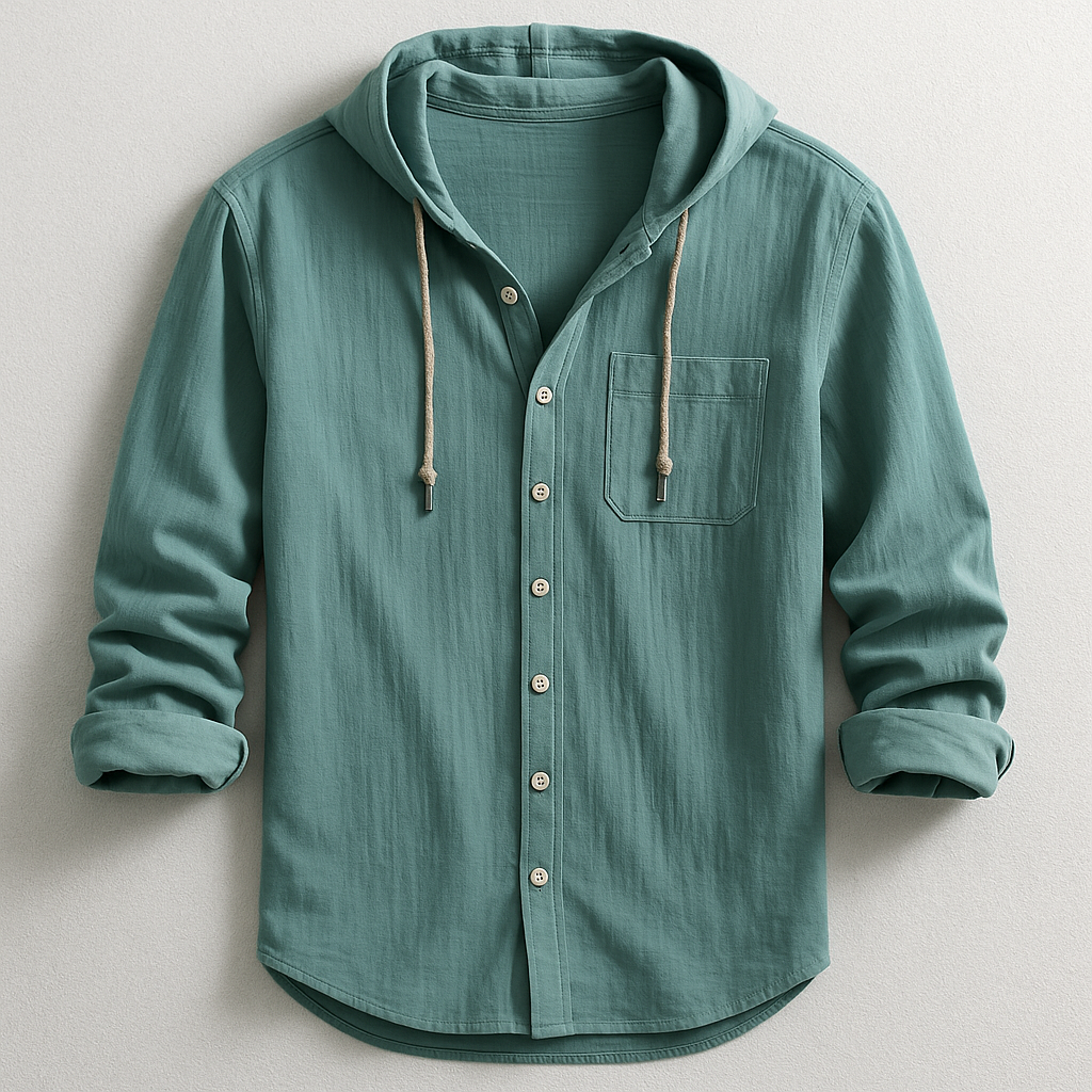 Men's Hood-Detail Button-Front Light-Weight Overshirt – Green