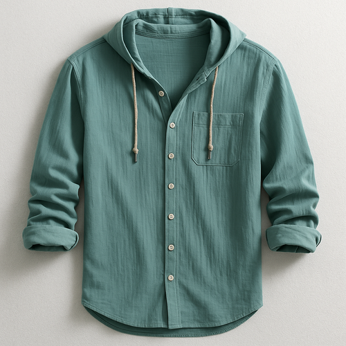 Men's Hood-Detail Button-Front Light-Weight Overshirt – Green
