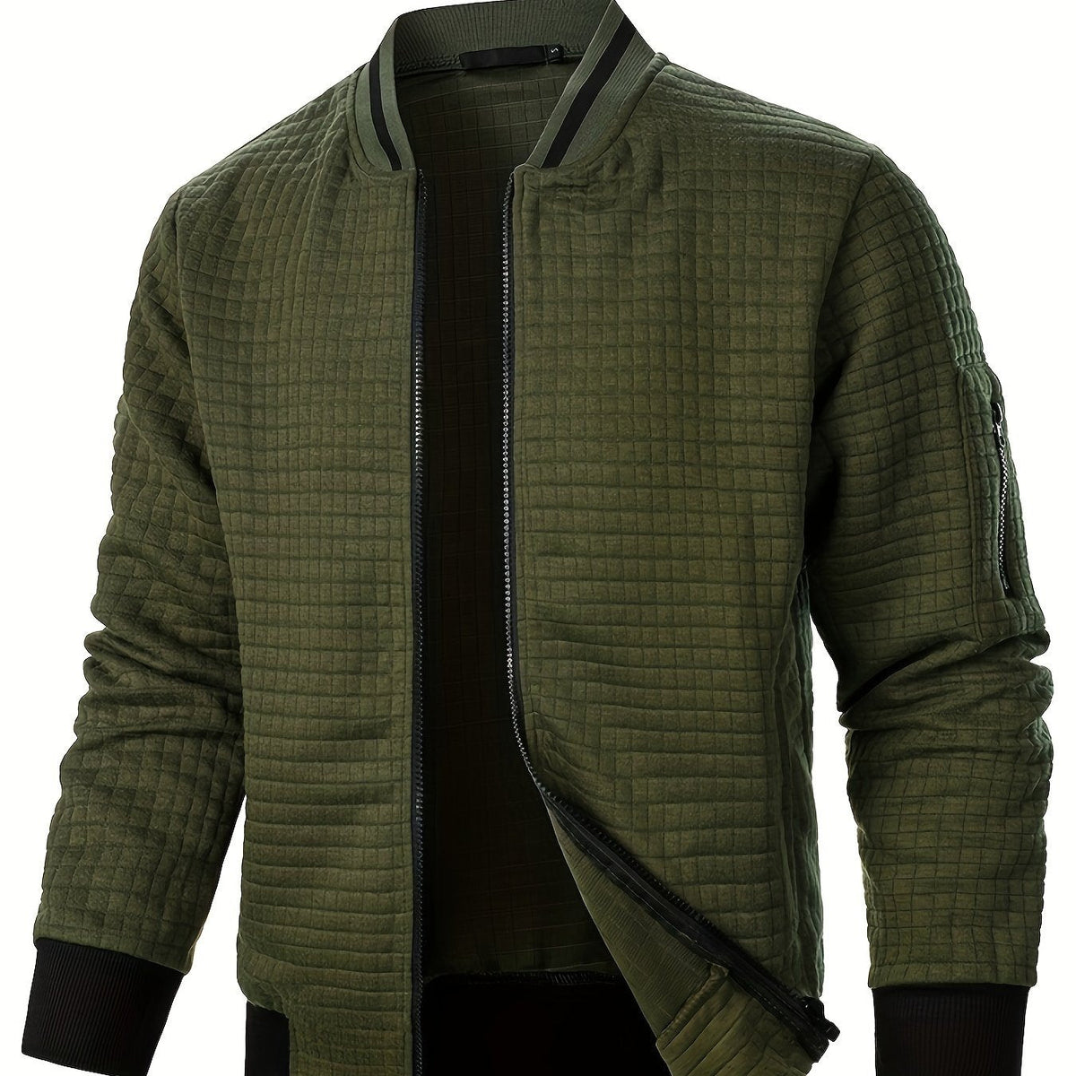 Men's Textured Full-Zip Bomber Jacket – Military Green