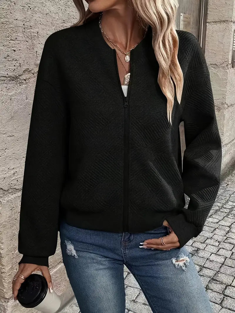 Women's Textured Zip-Front Relaxed-Fit Knit Cardigan – view 8