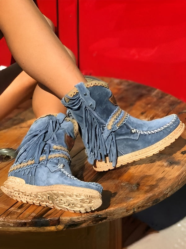 Women's Fringe Booties with Woven Detail – view 7