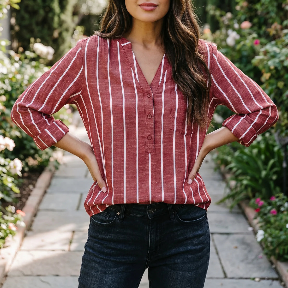 Women's Stripe-Detail V Neck Blouse – view 2