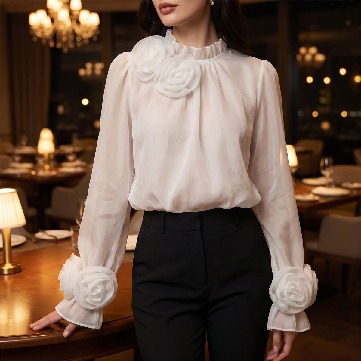 Women's 3D Rose Blouse for Evening Wear – view 2