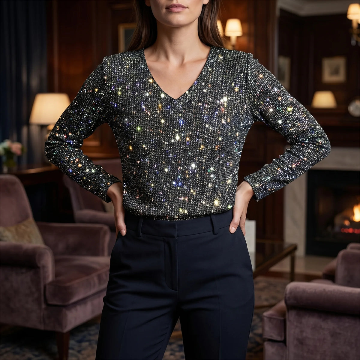 Women's Sparkle V Neck Top for Weekends – view 2