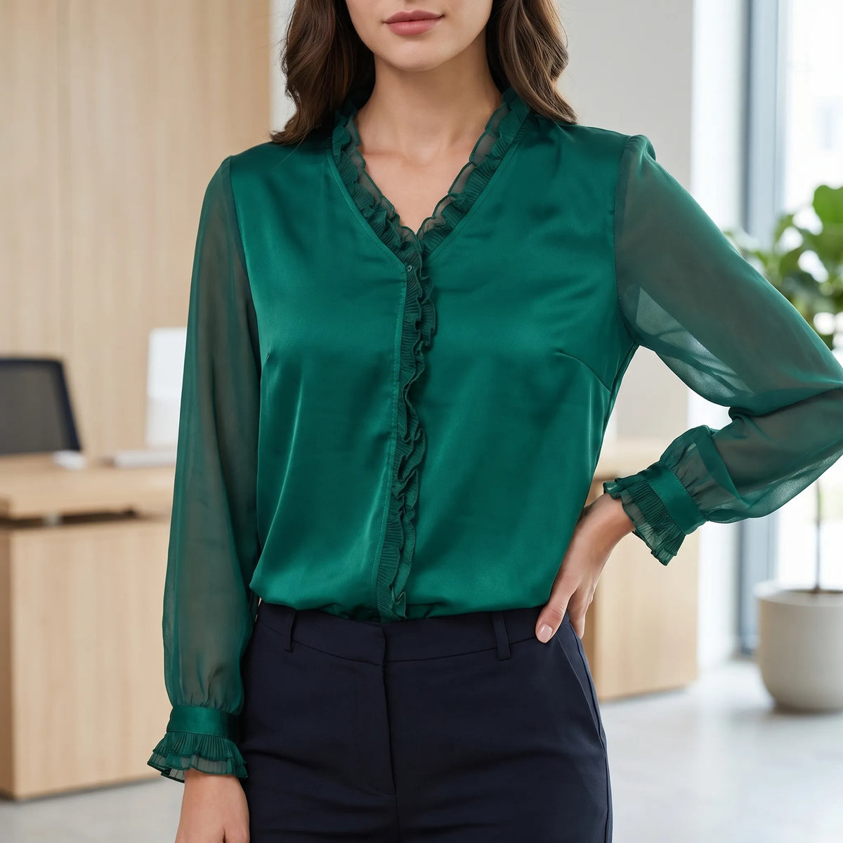Women's Satin-Finish Ruffle Blouse – view 2