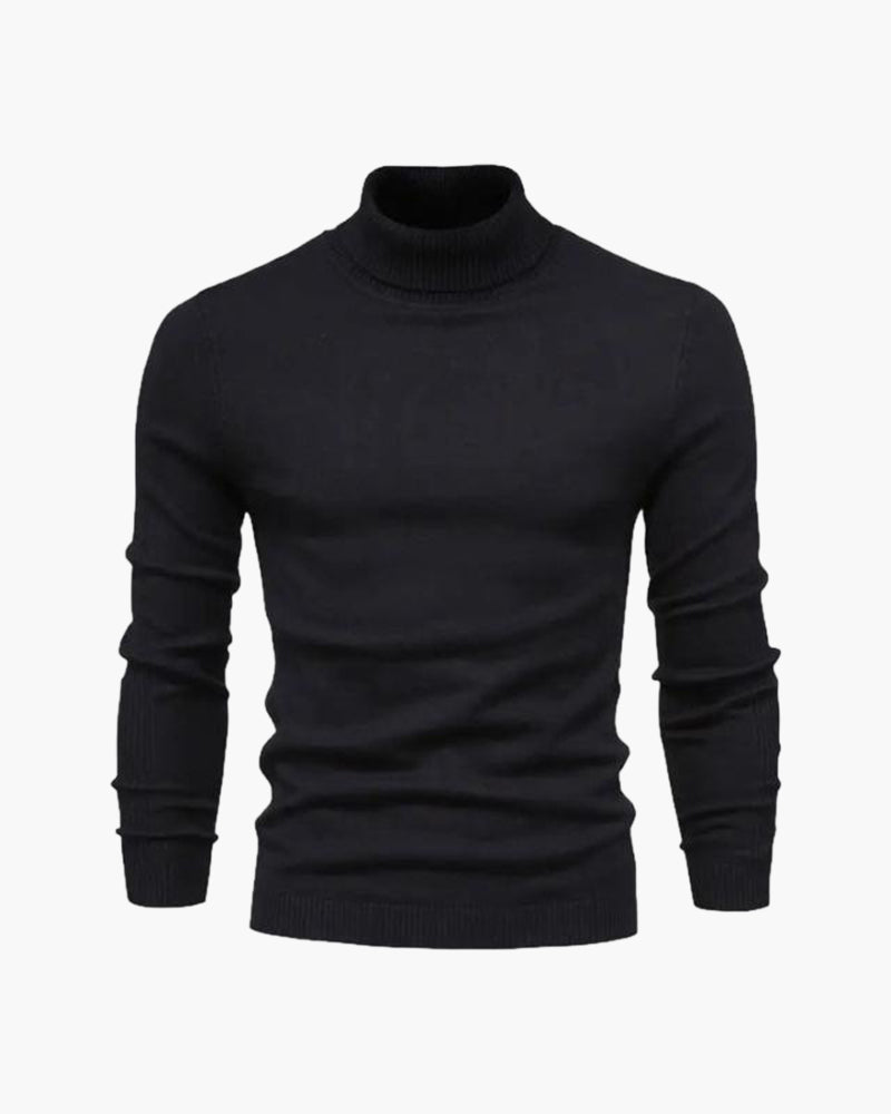 Men's Fine Knit Roll-Neck Pullover – Black