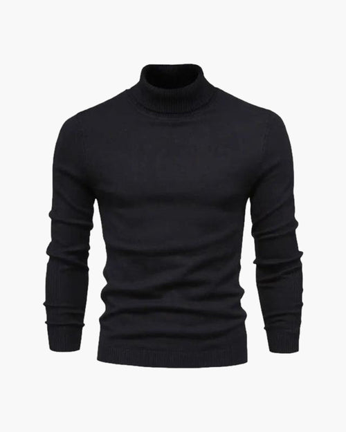Men's Fine Knit Roll-Neck Pullover – Black