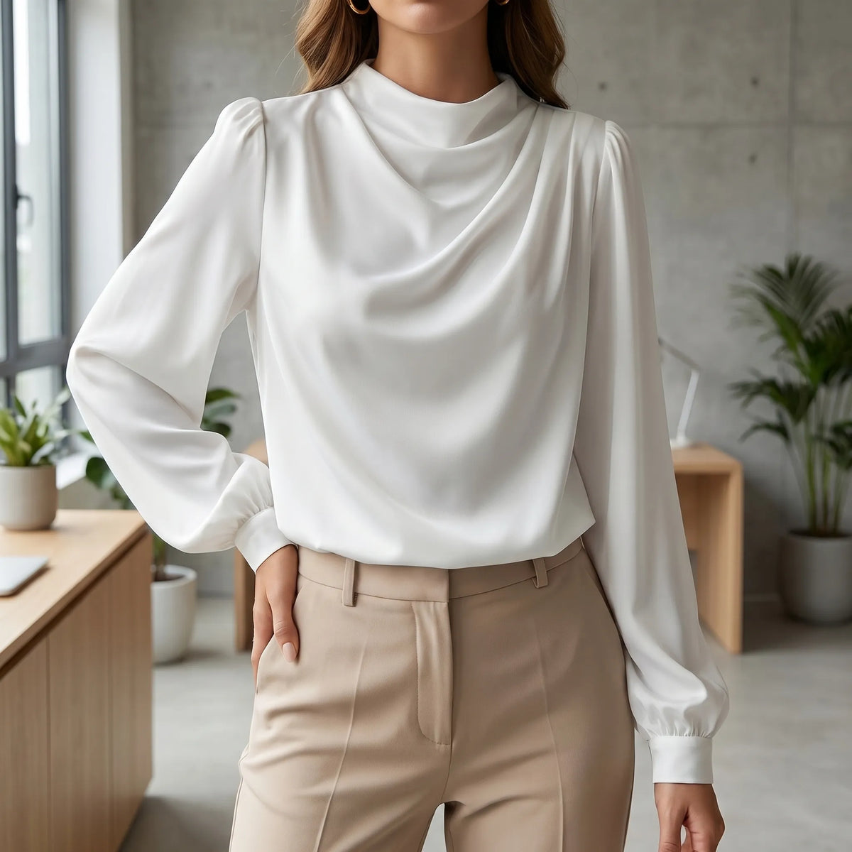 Women's Satin-Finish Draped Blouse – view 2