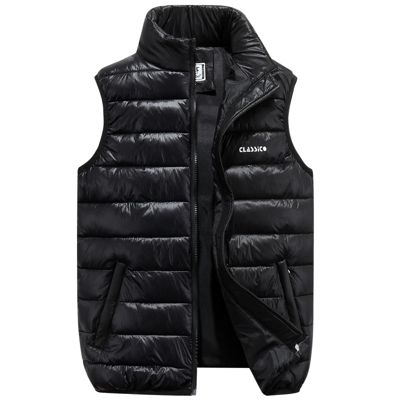 Men's Thermal-Lined No-Sleeve Vest with Full Zip Front – Black
