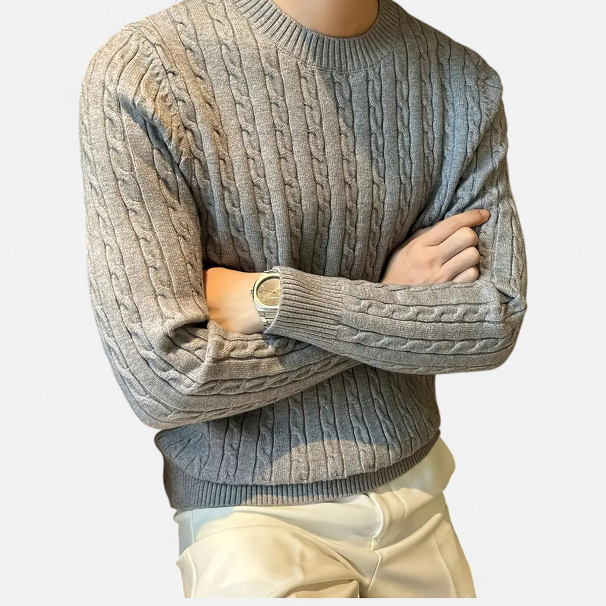 Men's Rib-Knit Crew Pullover – Gray