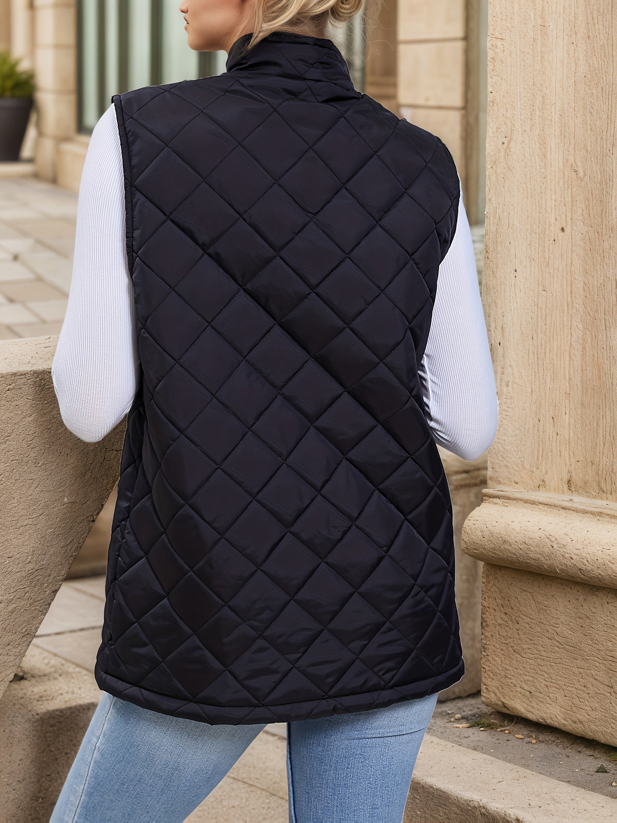 Women's Diamond-Quilted Longline Vest for Layering – view 2