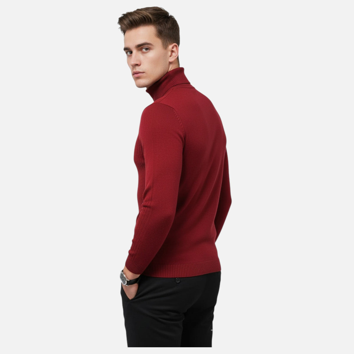 Men's Wool Blend Lapel Neck Pullover for Everyday Wear – view 3