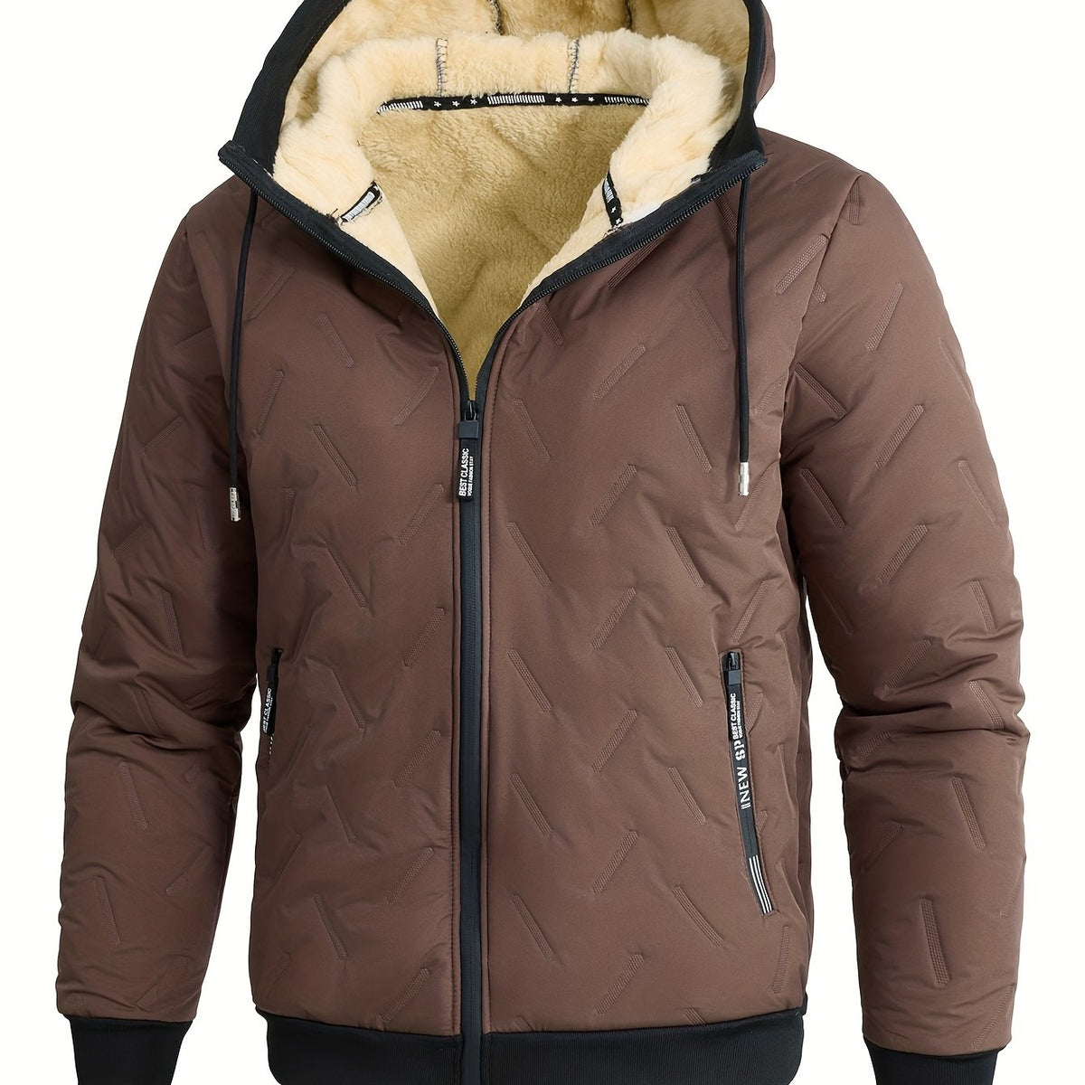 Men's Plush-Lined Hood-Detail Zip-Front Cold-Weather Jacket – Yellowish Brown
