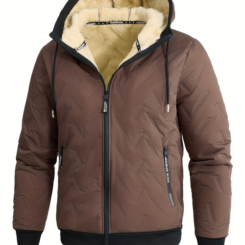 Men's Plush-Lined Hood-Detail Zip-Front Cold-Weather Jacket – Yellowish Brown