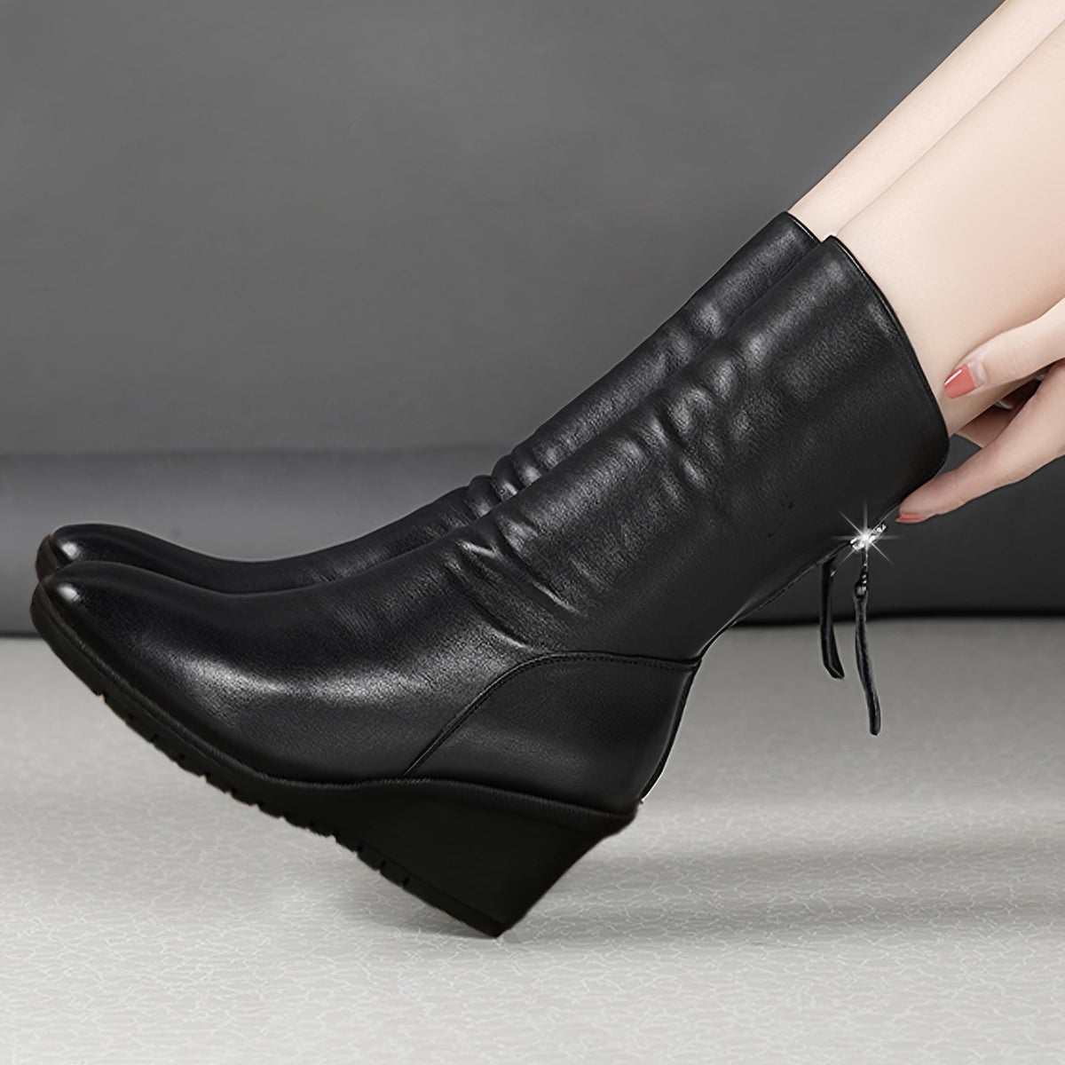 Women's Sleek Wedge-Heel Mid-Calf Boots for Fall – view 2