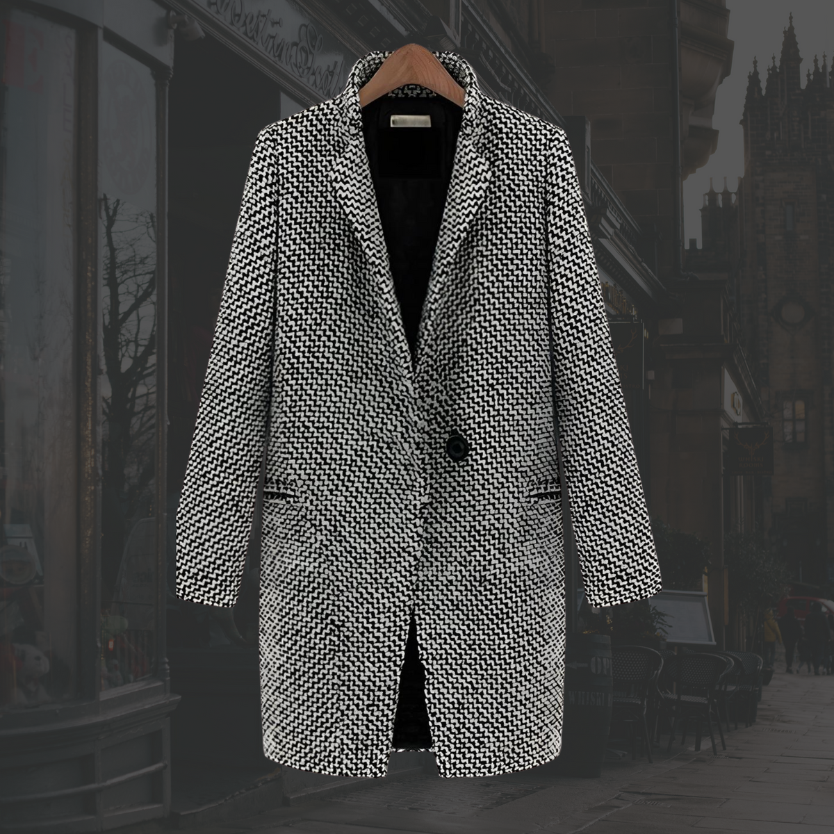 Women's Long V-Neckline Single-Button Cold-Weather Coat – view 1