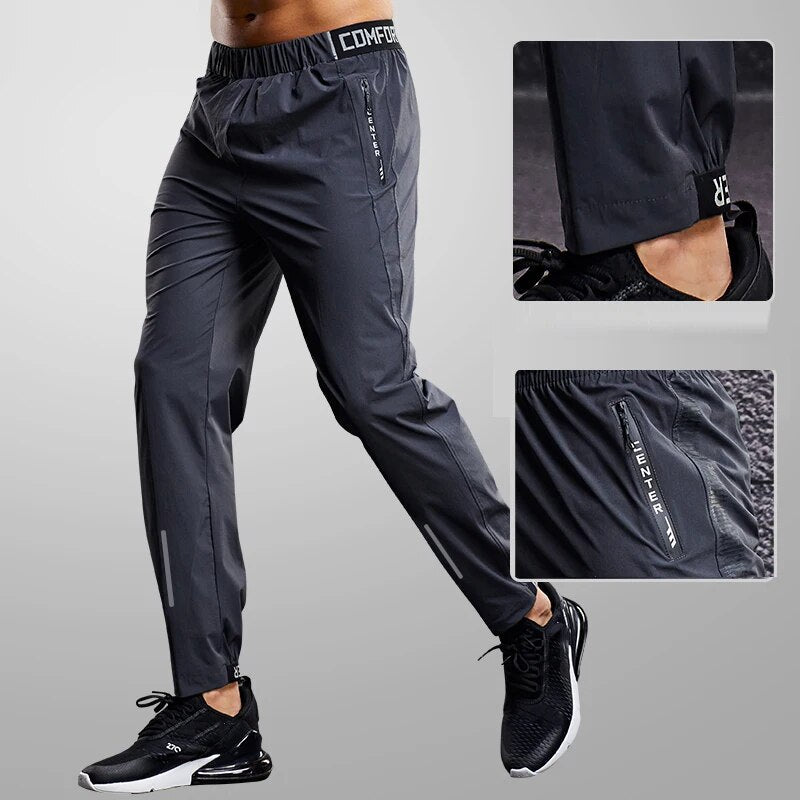 Men's Quick-Dry Slim-Tapered Jogger Pants with Zip Pockets – Gray