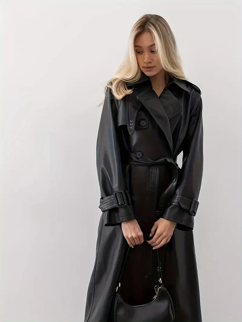 Women's Leather-Look Belt-Detail Trench Coat – view 2