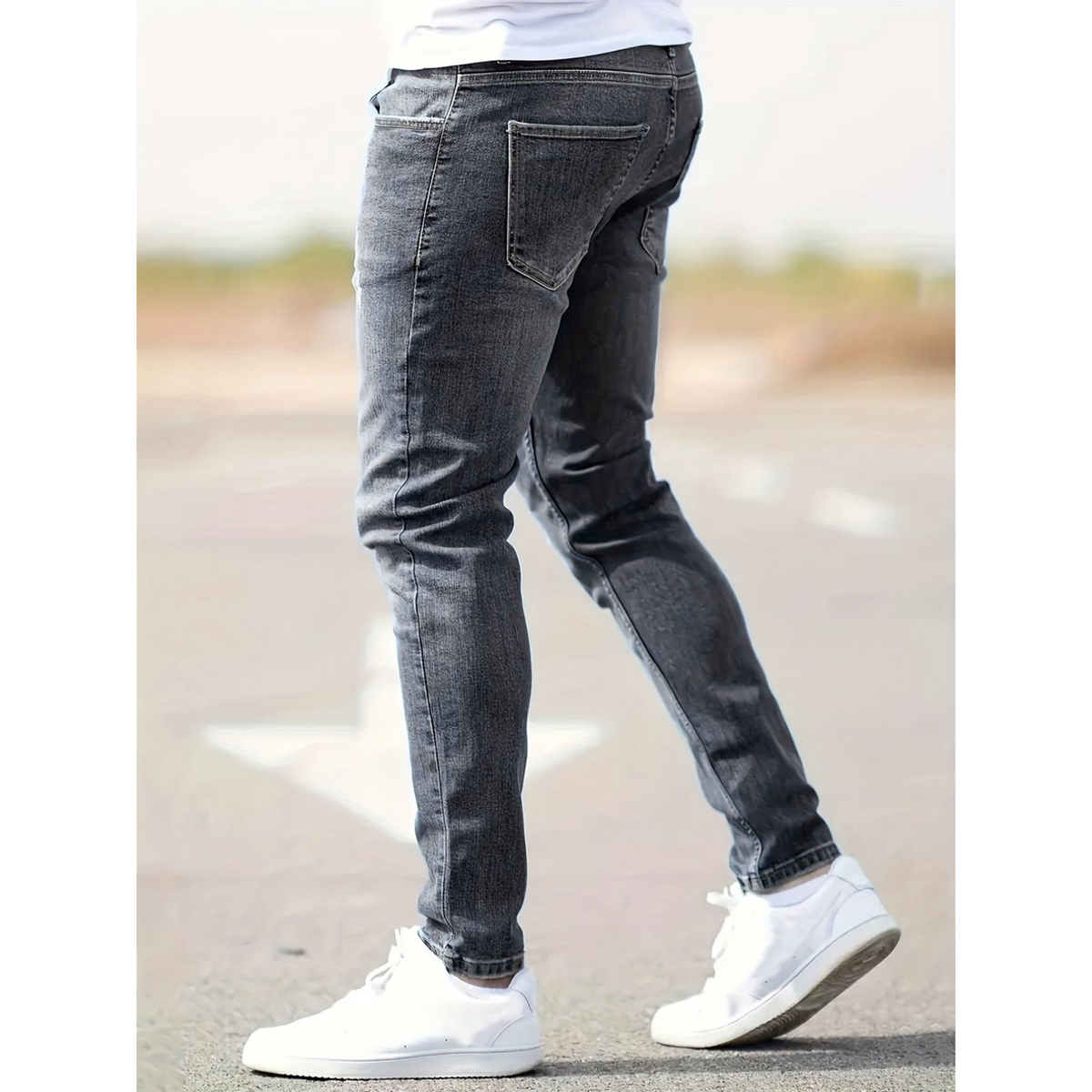 Men's Distressed Slim-Cut Fit Stretchy Denim-Wash Jeans – view 3