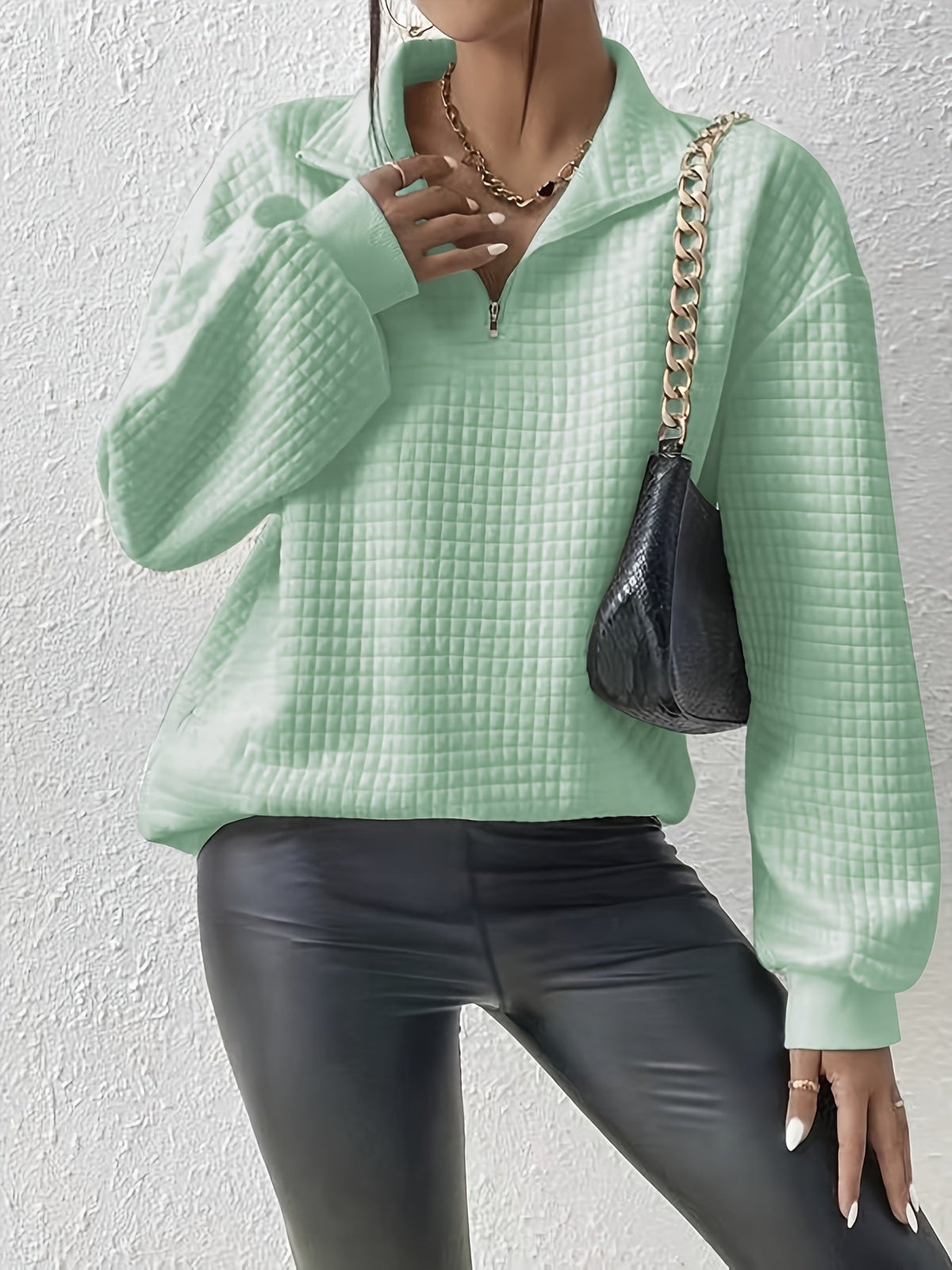Women's Half-Zip Stand Collar Textured Knit Sweater for Layering – view 7