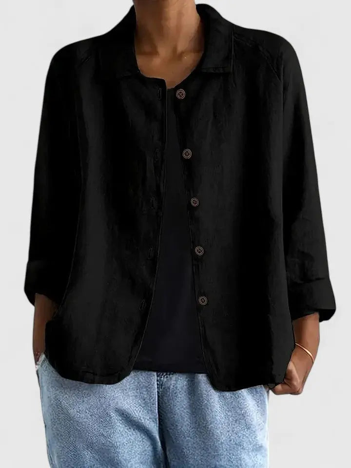 Women's Button-Front Cotton Shirt Jacket – Black