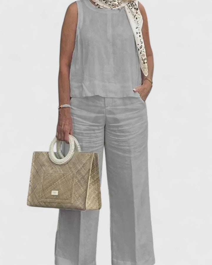 Women's No-Sleeve Relaxed-Fit Two Piece Set – Gray