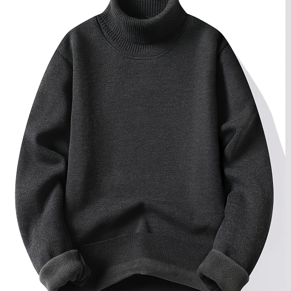 Men's Lined Roll Neck Knit Pullover for Winter – Black