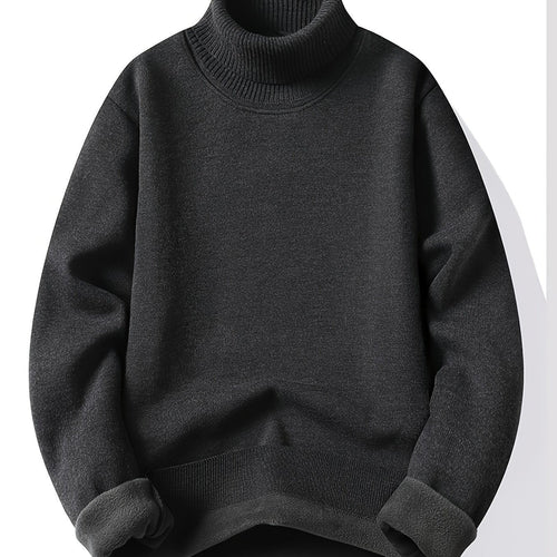 Men's Lined Roll Neck Knit Pullover for Winter – Black