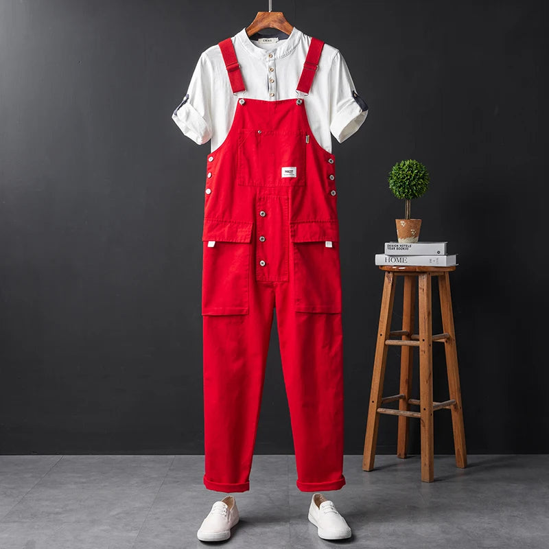 Men's Utility Cargo Bib Overalls for Fall – Red