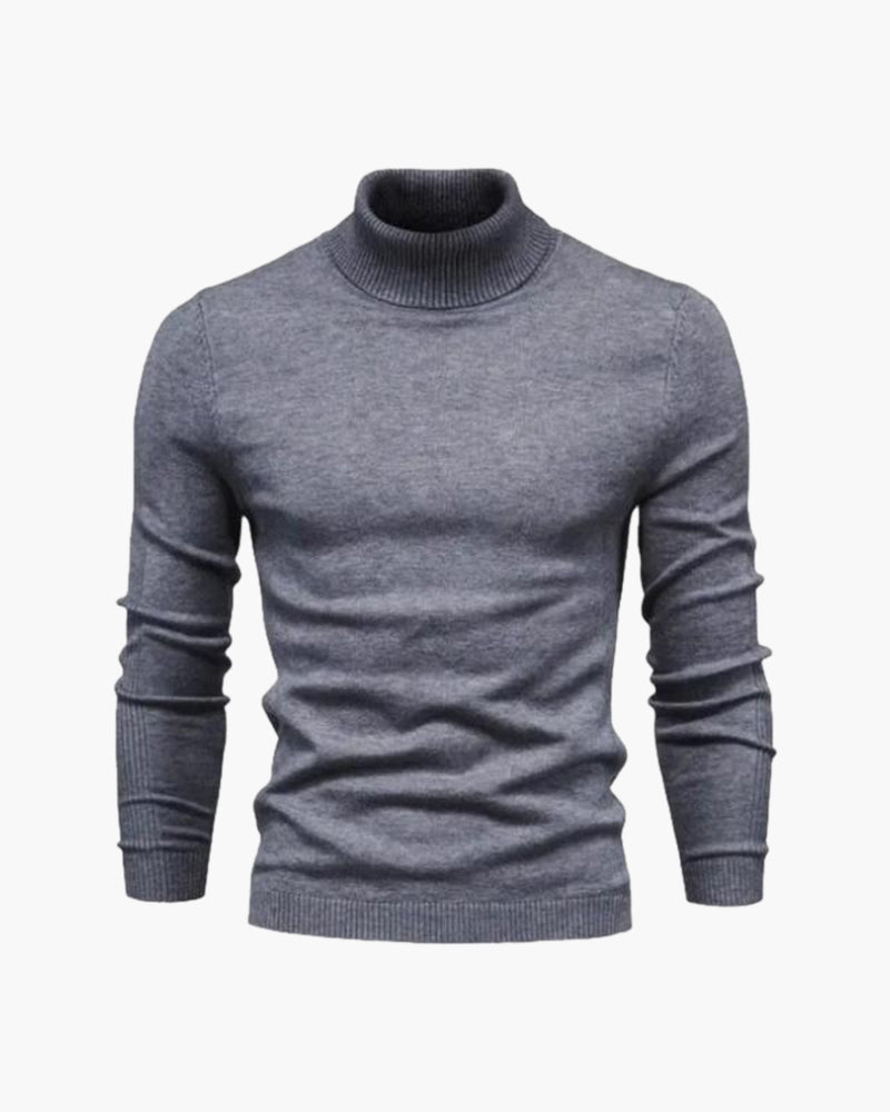 Men's Fine Knit Roll-Neck Pullover – Gray