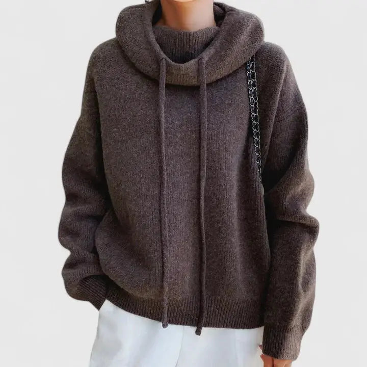 Women's Loose-Fit Rib-Knit Hoodie – Brown