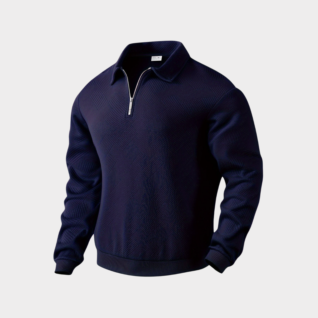 Men's Textured Half-Zip Sweatshirt for Work – Navy Blue
